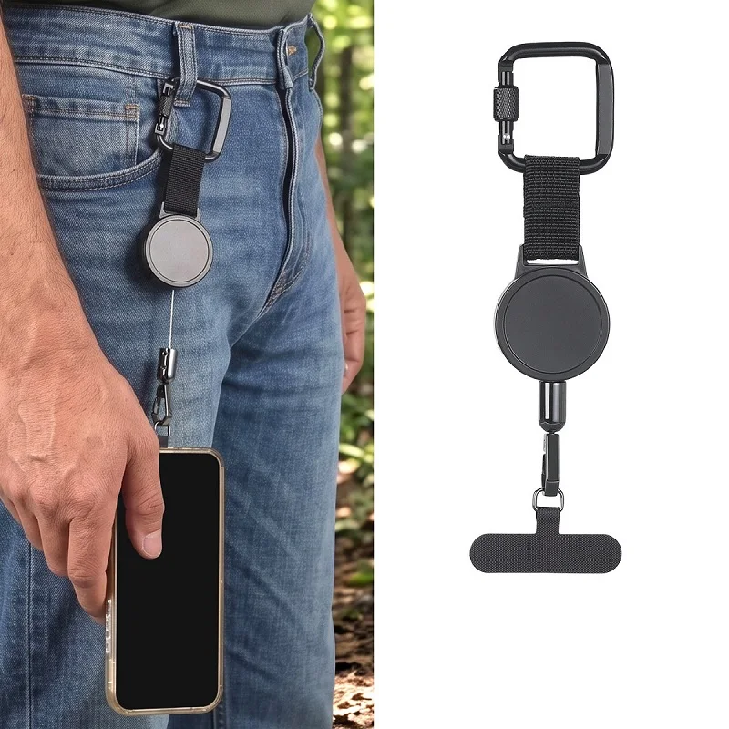 Retractable Phone Lanyard with Carabiner Keychain Heavy Duty Anti-Theft Cell Phone Holder Anti-Drop Harness for Outdoor Hiking