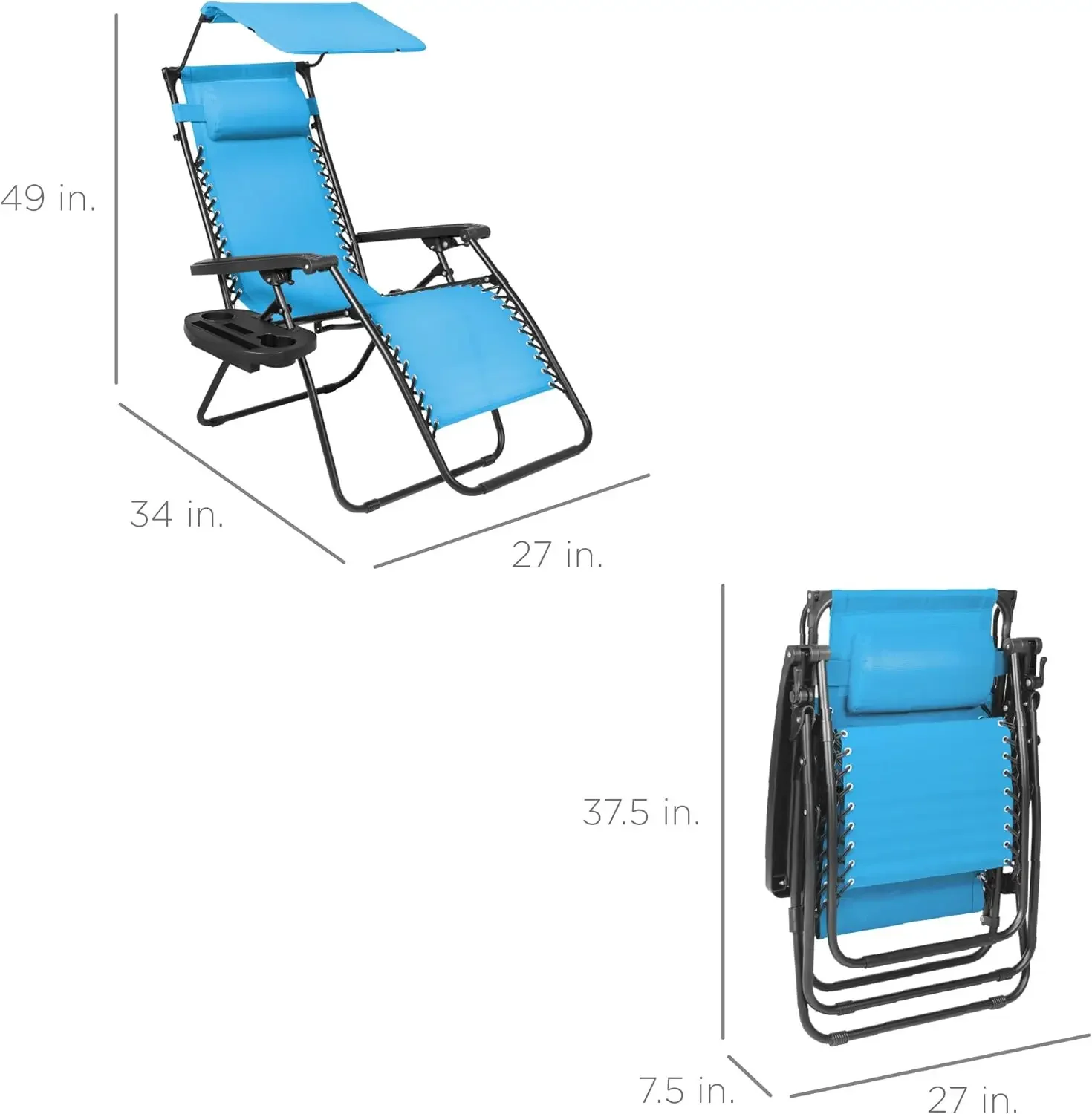 Best Choice Products Folding Zero Gravity Outdoor Recliner Patio Lounge Chair w/Adjustable Canopy Shade, Headrest