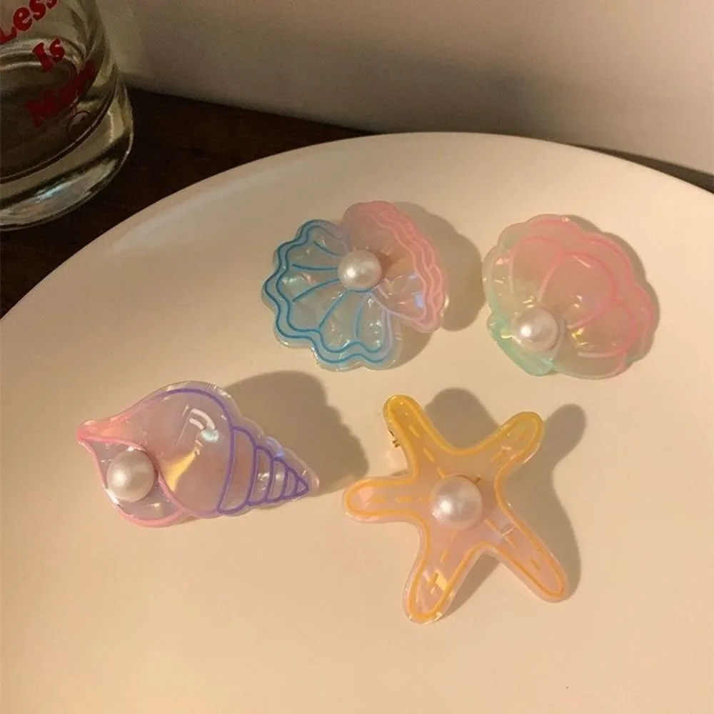 Small Conch Starfish Hair Clip Pearl Hair Accessories Shell Hair Clip Hair Ornaments Hairpin Sweet Barrettes Daily Life