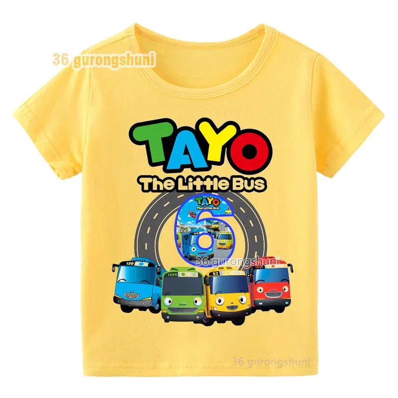 Kids T Shirt For Boys T Shirts Anime Tayo the Little Bus 4 5 Birthday Yellow T-shirts summer Tops Short Sleeve Children Clothes