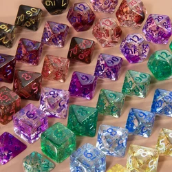 Polyhedral Dice Set Transparent D&D Dices with Glitter Effect for Board Game Role Playing Games D4 D6 D8 D10 D00 D12 D20 DICE