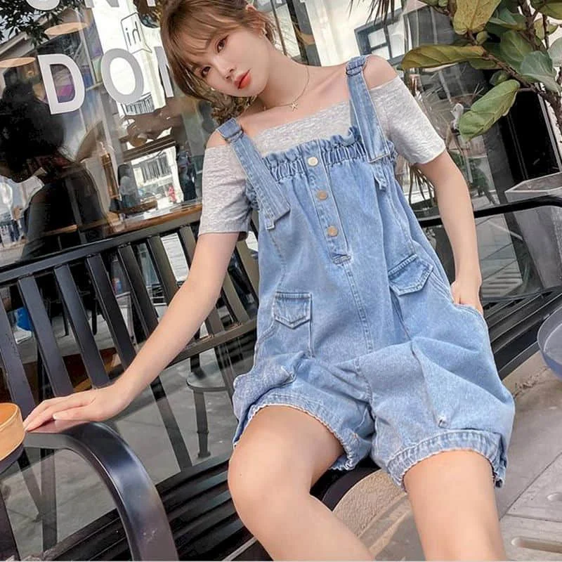 Denim Jumpsuits Korean Style One Piece Outfits Women Clothing Loose Casual  High Waist Pants Wide Leg Shorts Oversized Playsuits - AliExpress 200000345
