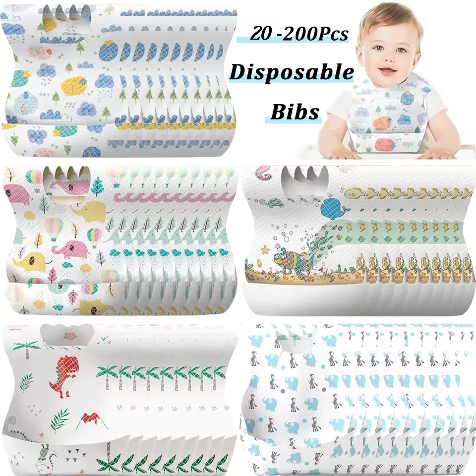 20-200Pcs Disposable Baby Bibs Individual Wrapped Travel Bibs Waterproof Food Catcher for Toddlers Girls Boys Feeding