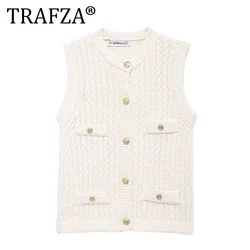 TRAFZA 2024 autumn new European and American style fashionable niche western-style twisted flower knitted top