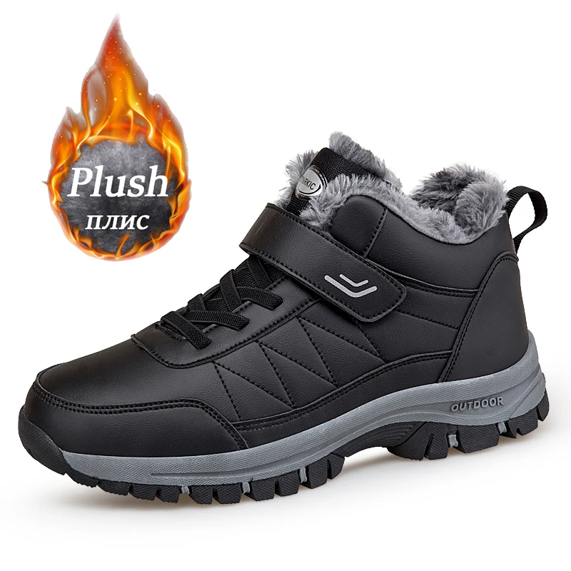 Fashion Men's Winter Snow Boots Waterproof Leather Sport Super Warm Women Boots Plush Comfortable Couple Hiking Shoe Big Size 48