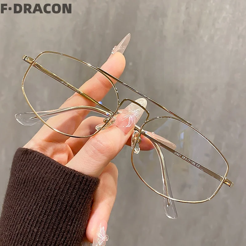 F·DRACON Ultra light Titanium Eyeglass Frame Retro Double Beam Men's And Women's Eyeglass Frame Polygon Optical Frame 30907Y