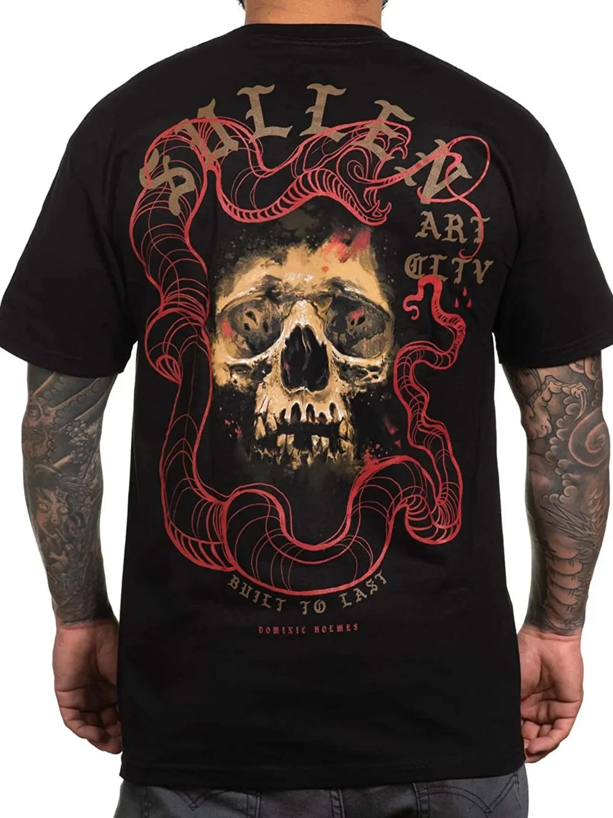 Sullen Men's Sketchy Short Sleeve Standard T-shirt Tattoo Skull and Snakes Tee