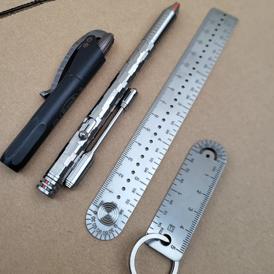 1PC EDC Tool Multifunctional Titanium Ruler Measuring Ruler Angle Ruler Circular Gauge Drawing Metric Inch Stationery