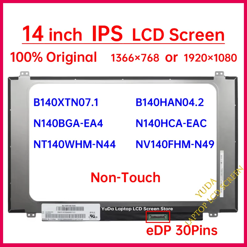 14 Inch LCD Screen B140XTN07.1 B140HAN04.2 NV140FHM-N49 For Lenovo ThinkPad E480 E485 E490 E495 Display Matrix Panel Replacement