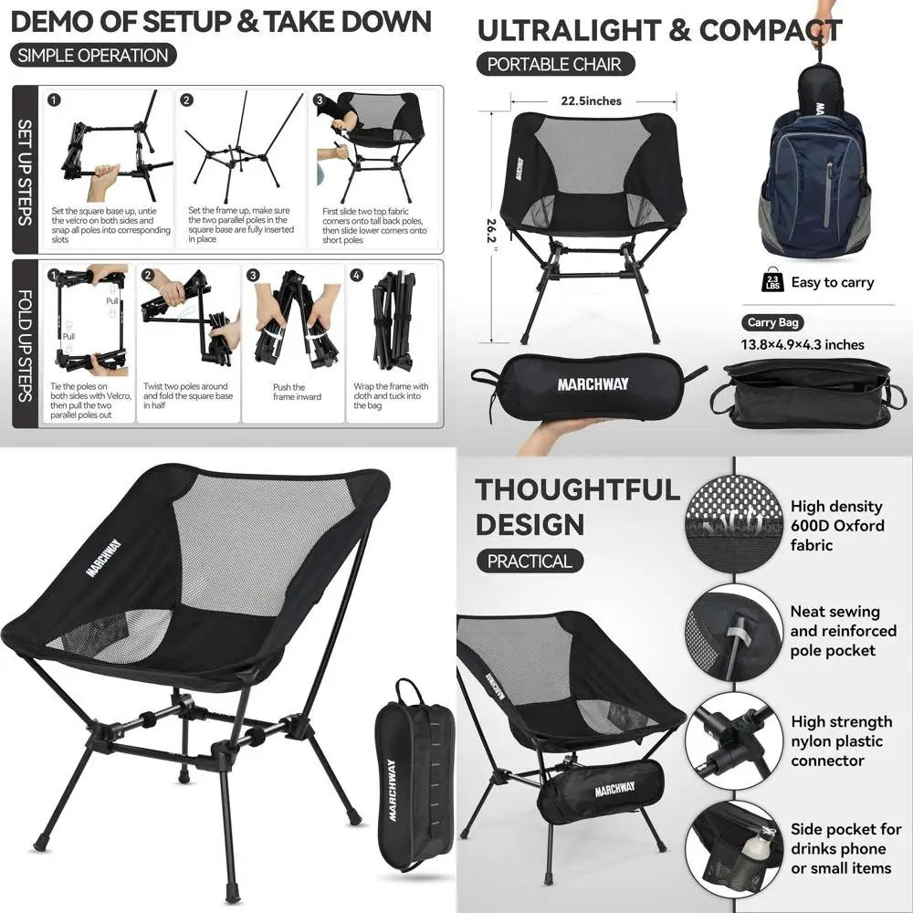 

Ultralight Folding Camping Chair - Heavy Duty, Portable, Compact for Outdoors, Travel, Beach, Picnic, Festivals, Hiking, Lightwe