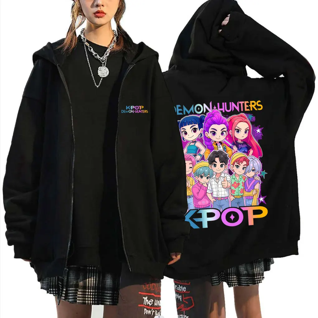 

Hot Movie KPop Demon Hunters Zipper Hoodie Rumi Mira Zoey Coat Saja Boys Zip Up Hoodies Men's Women's Fashion Vintage Streetwear