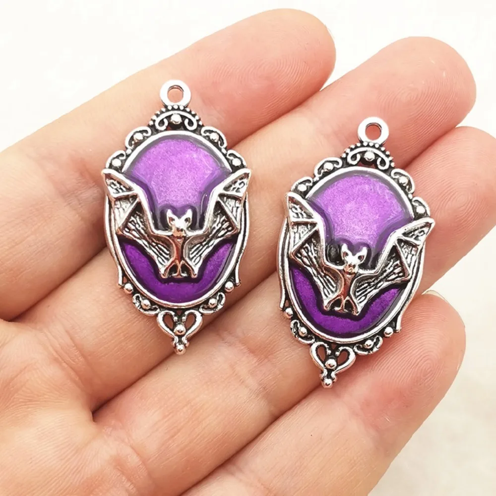 10PCS Metal Alloy Base Bat Pendant Charm Enamel Coating Cameo Style Gothic Pendant Charm Hollow Out Shape Designer Charm Pendant