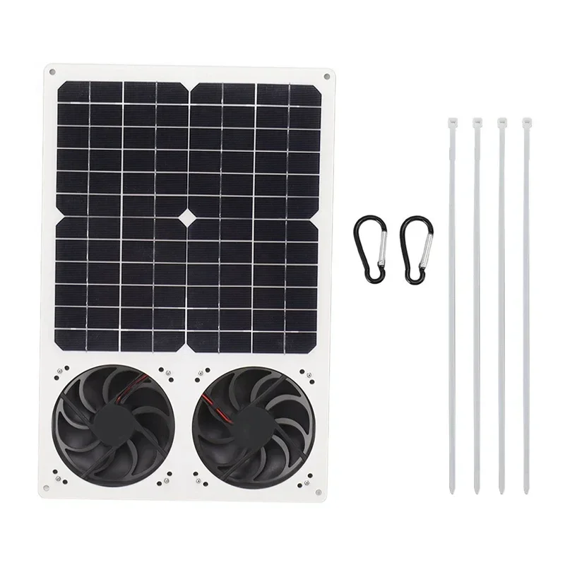 Solar Powered Panel Fan Kit Portable Exhaust Fan Ventilator 30W 12V Solar Panel for Home Outdoor Chicken Coops Greenhouse Shed