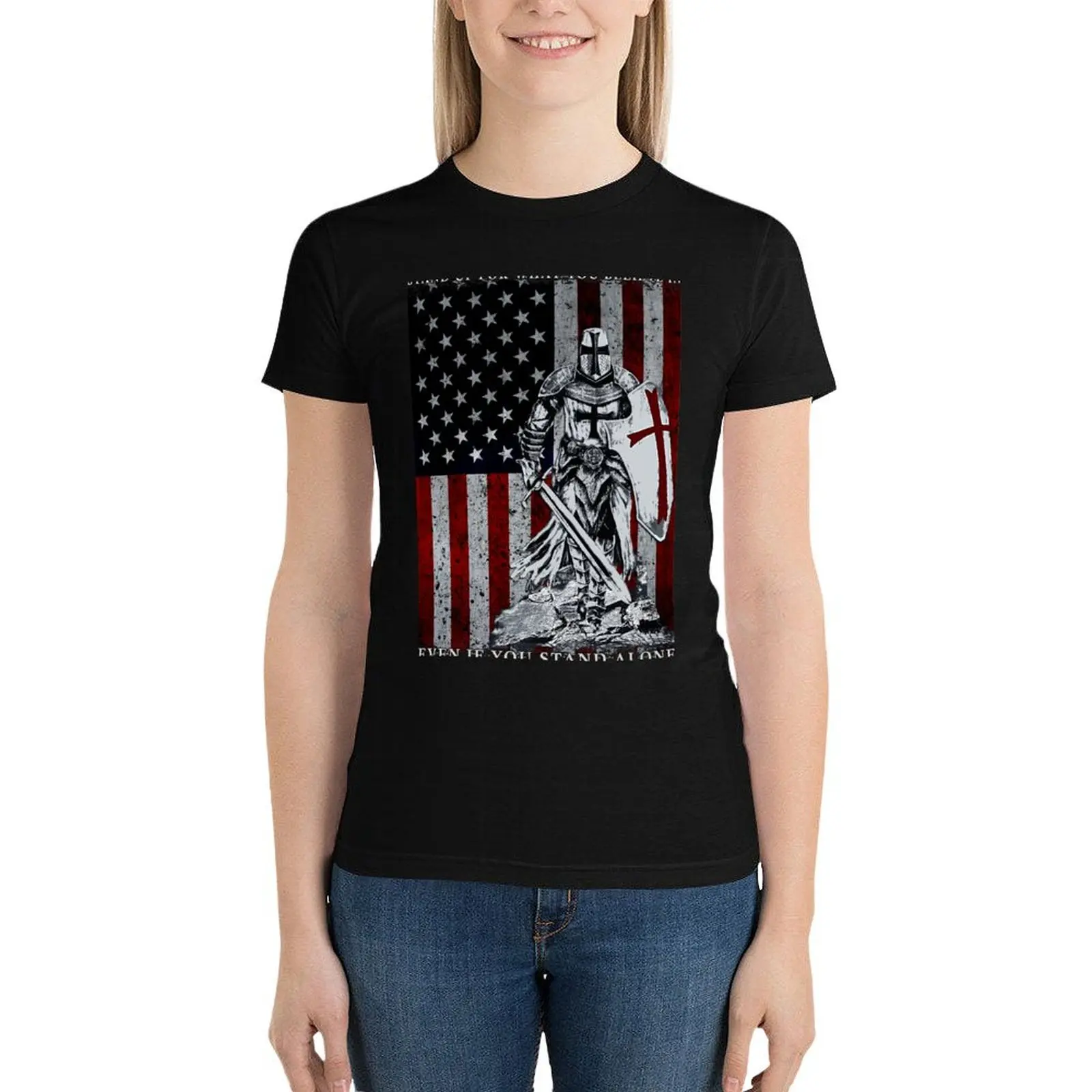 

Crusader - Knight Templar American Flag Patriotic USA T-Shirt Blouse animal print shirt for girls kawaii clothes tshirts woman