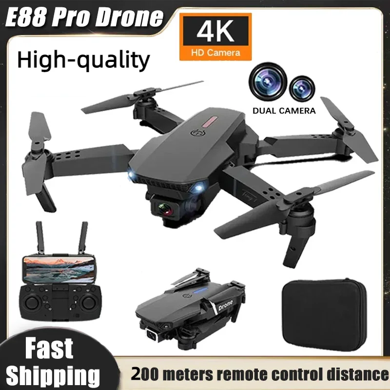 E88pro Foldable Drone Dual Hd Camera 4k Professinal With 1080p Wide Angle Wifi Fpv Height Hold Anti-interference Rc Helicopter