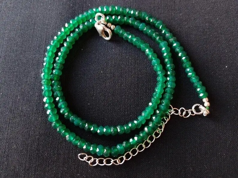 

Natural Green Onyx Round Faceted Beads Necklace,5mm,18 Inches,