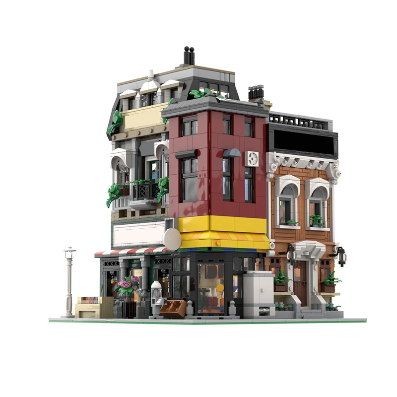 نموذج متجر الكوميكس وقاعة الفعاليات والمقهى من قوالب البناء، هدايا تقنية للأطفال في العطلات، ألعاب تجميع