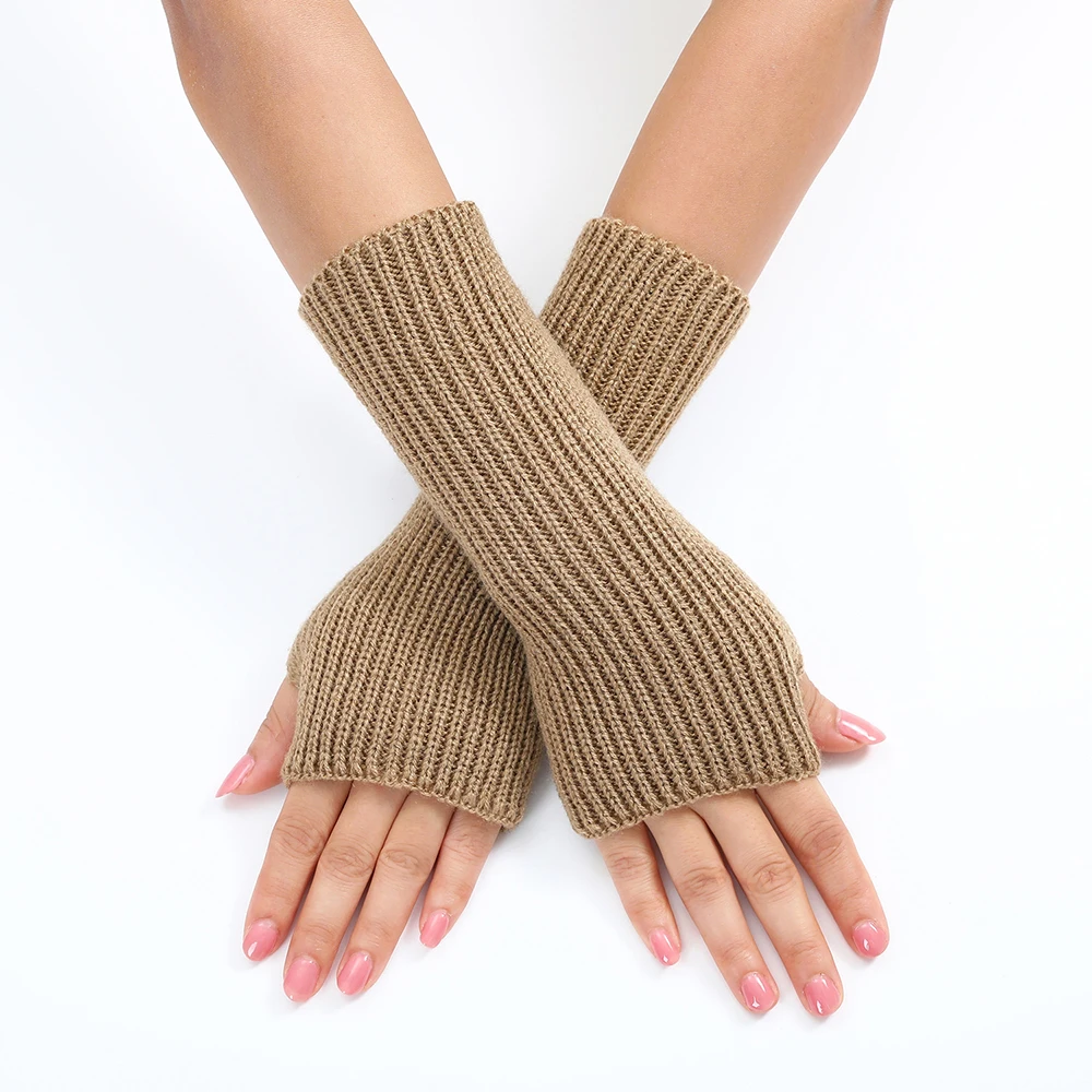 Korean Half-finger Gloves Women\'s Autumn Winter Knitted Warm Hand Warmer Solid Fingerless Wool Gloves Student Writing Glove