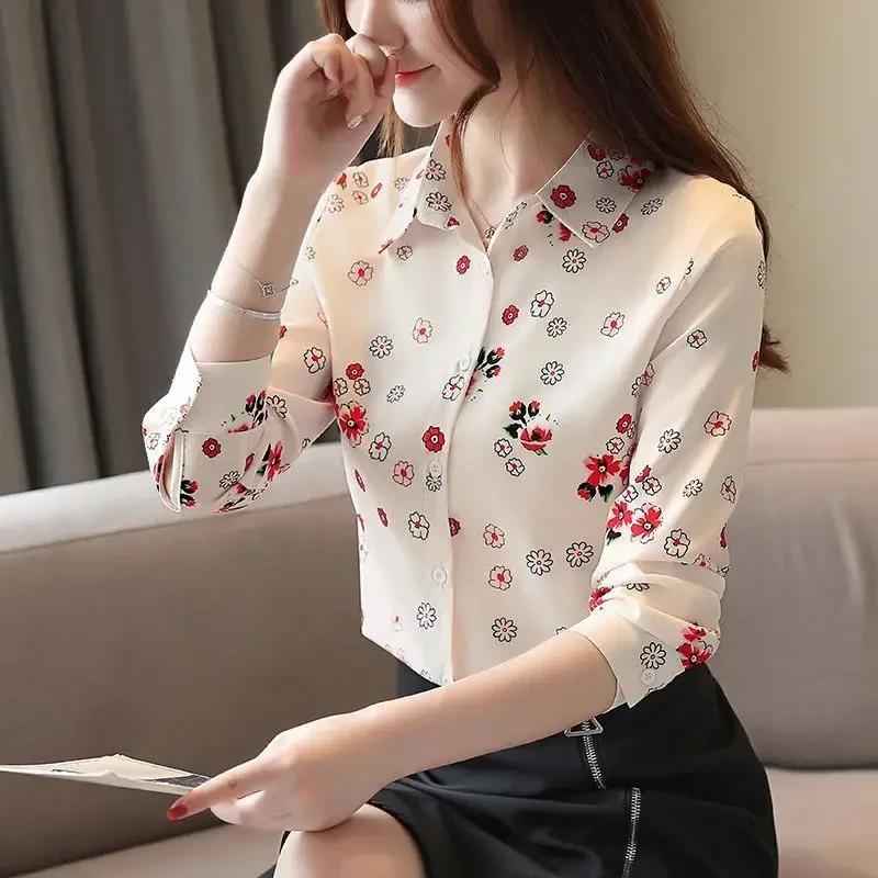 Spring and Autumn Women\'s Solid Color POLO Collar Loose Fit Button Panel Long Sleeve Bottom Shirt Fashion Elegant Casual Tops