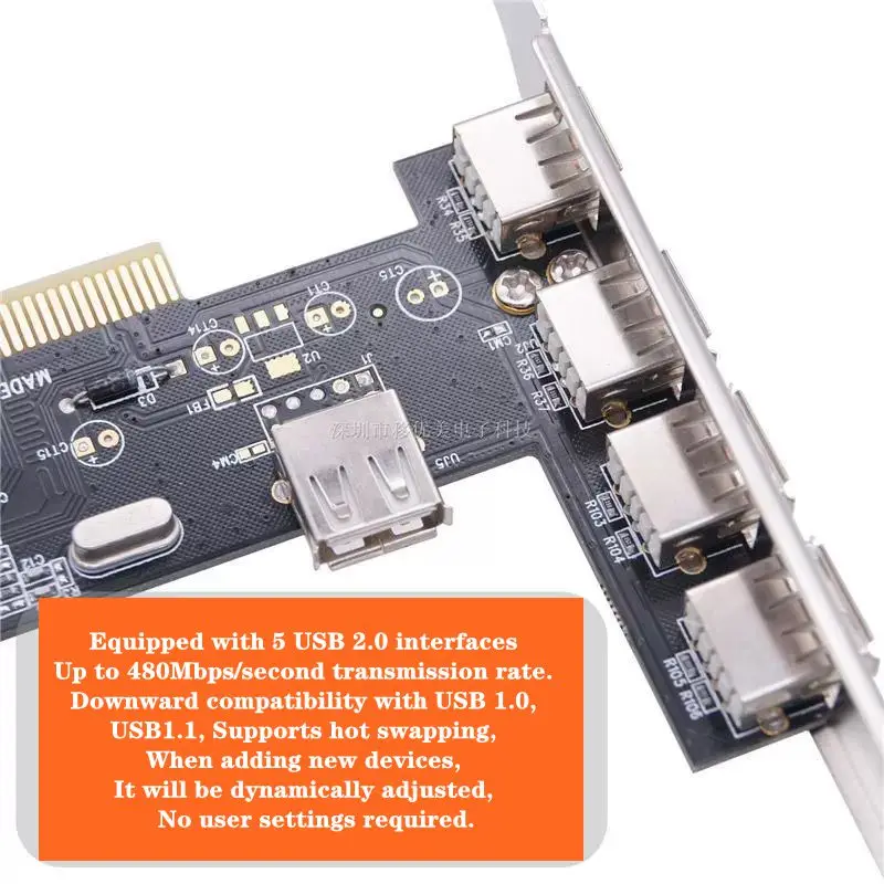 USB 2.0 Expansion Card Desktop, PCI To 5 USB 2.0 Female Port Adapter Cards, Imported NEC Chips