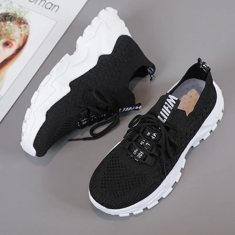 Women's Sneakers Light Weight Mesh Breathable Thick Sole Soft Sports Shoes Lace Up Comfy Casual Versatile 2024 Summer