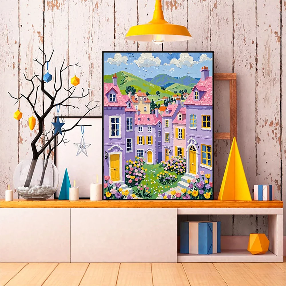 Cartoon Fairy Tale World Colorful Town Scenery Diamond Painting DIY Diamond Mosaic Embroidery Art Home Decoration New Arrivals