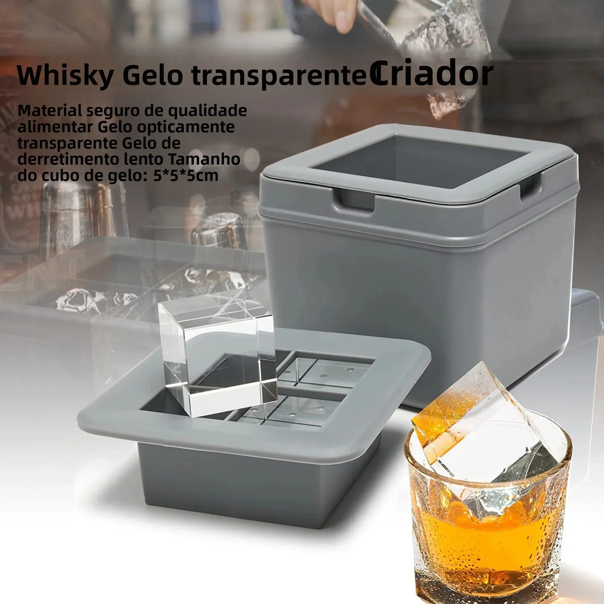 4 Large Square Crystal Clear Ice Cube Maker Easy Release BPA Free Silicone Cocktails Drinks Whiskey