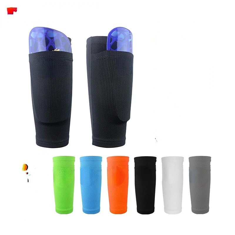 1 Pair Football Shin Guards with Pocket Practical Leg Sleeves Adult Support Sock Nylon Solid Color Shin Protector Soccer Gear