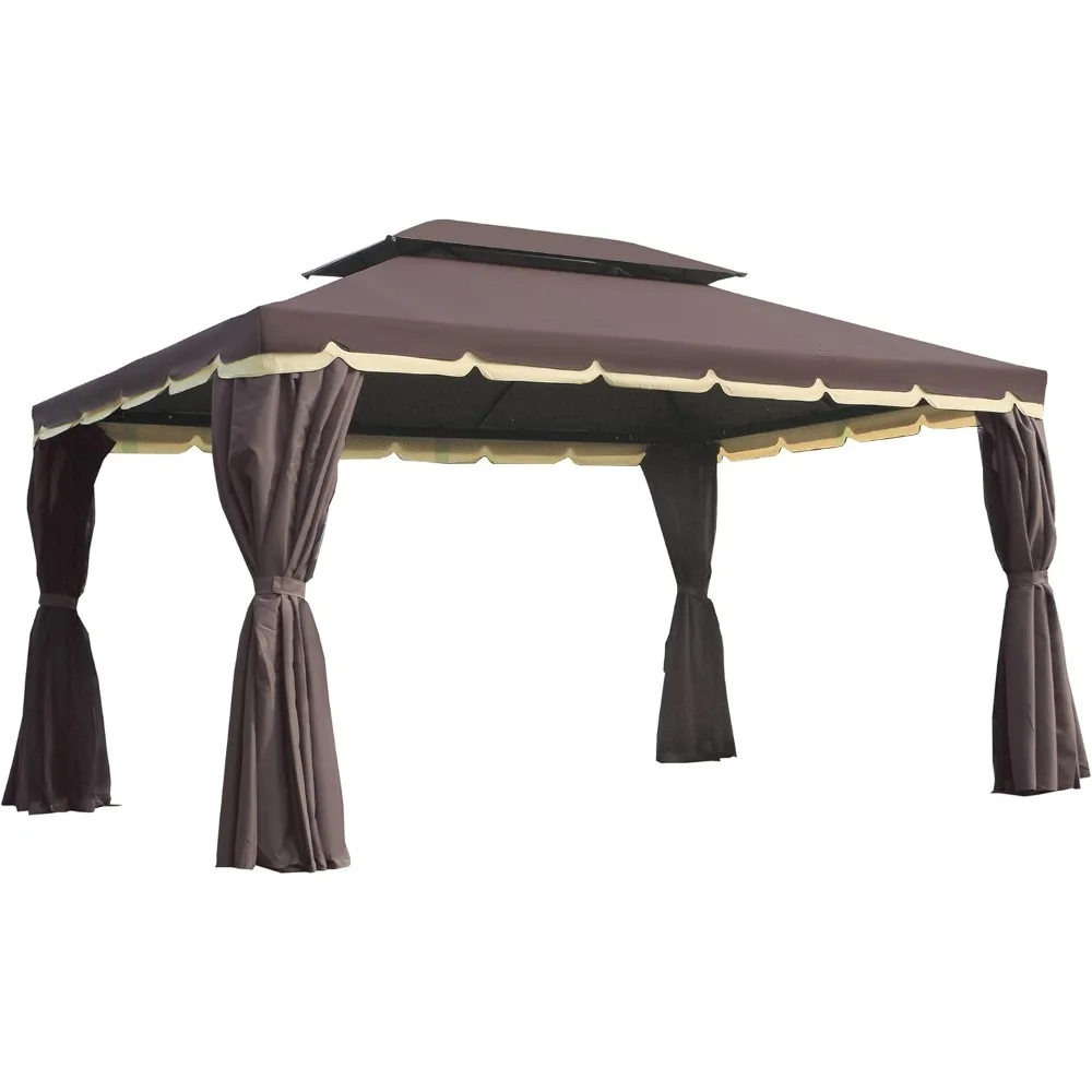 10' x 13' Patio Gazebo, Outdoor Gazebo Canopy Shelter with Netting and Curtains, Aluminum Frame for Garden, Lawn, Backyard and