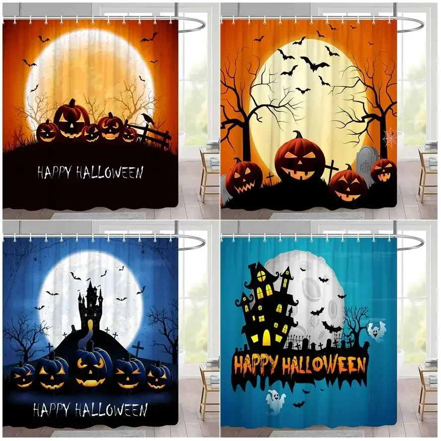 Halloween Bathroom Shower Curtain 3D Orange Black Horror Bloody Designs Home Decor Bedroom Curtain Polyester Fabric Cortina Baño