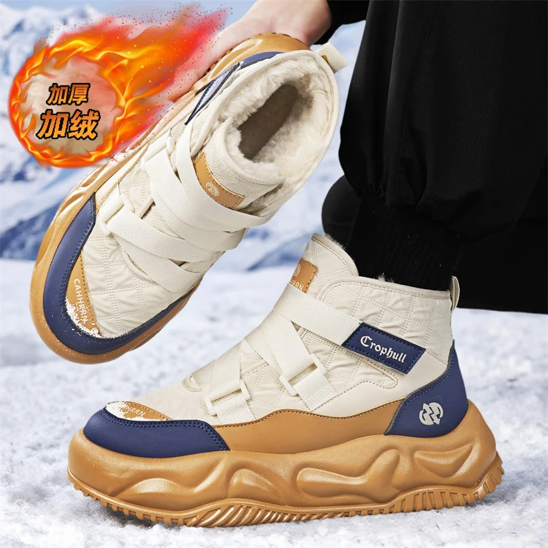 Men's Winter Boots Warm Waterproof Non-Slip Plush Sneakers Shoes - Winter Slippers Male Tenis Boots - Image 4