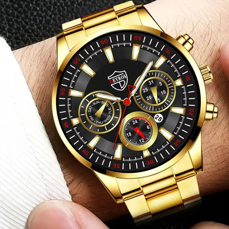 Watches Mens Top Brand Luxury Gold Watch Calendar With Stainless Steel Band Fashion Business Quartz Wristwatch Relogio Masculino