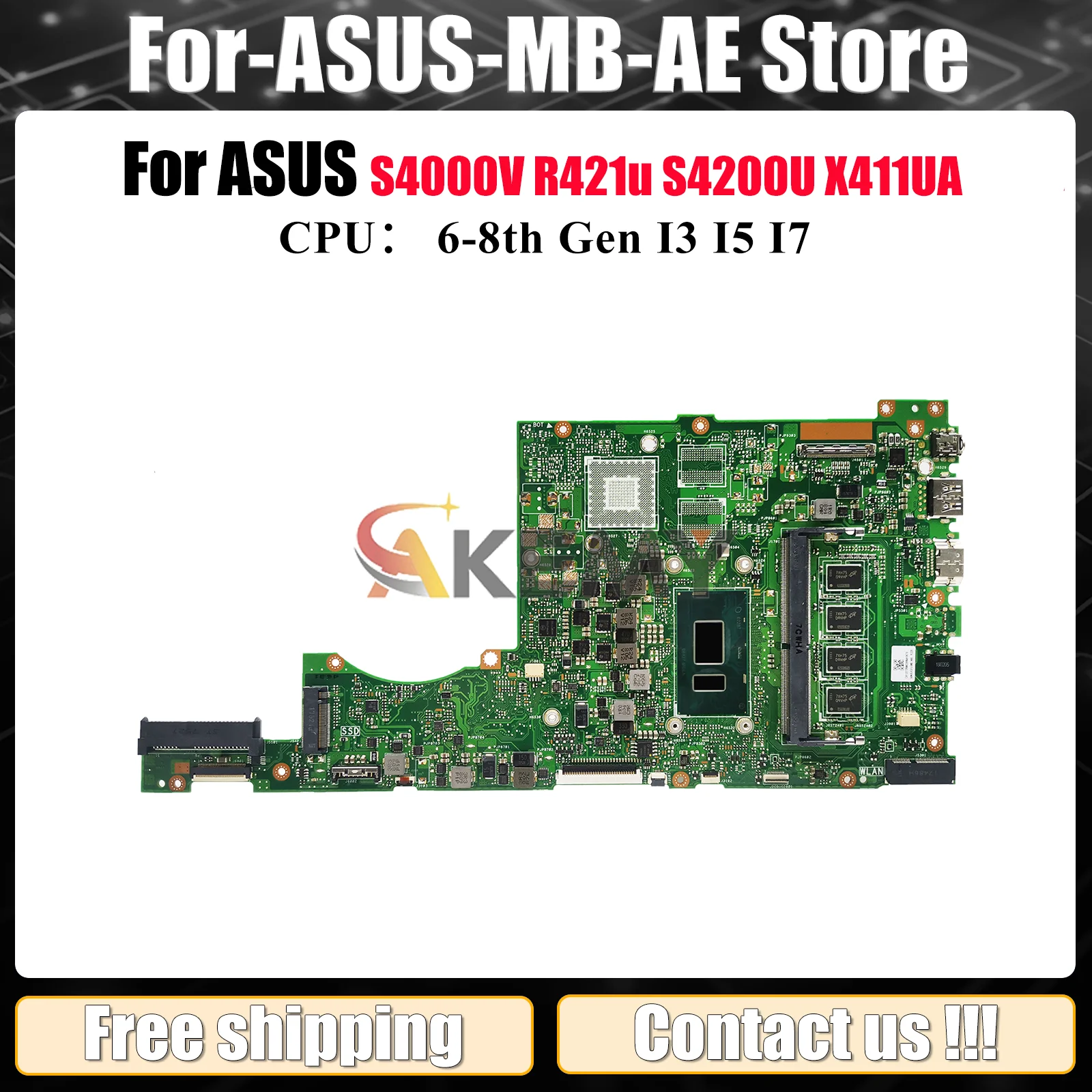 

X411UA Laptop Motherboard For ASUS X411U X411UA X411UNV X411UV S4200U S4000V X411UN X411UQ X411UF r421u Mainboard I3 I5 I7 CPU