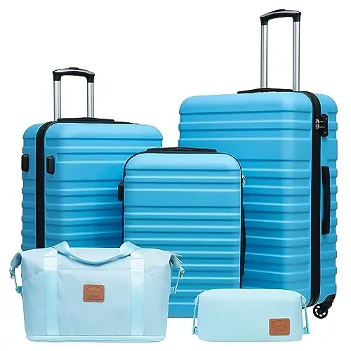 

Coolife Suitcase Set 3 Piece Luggage Set Carry On Hardside Luggage with TSA Lock Spinner Wheels (Sky Blue, 5 piece set)