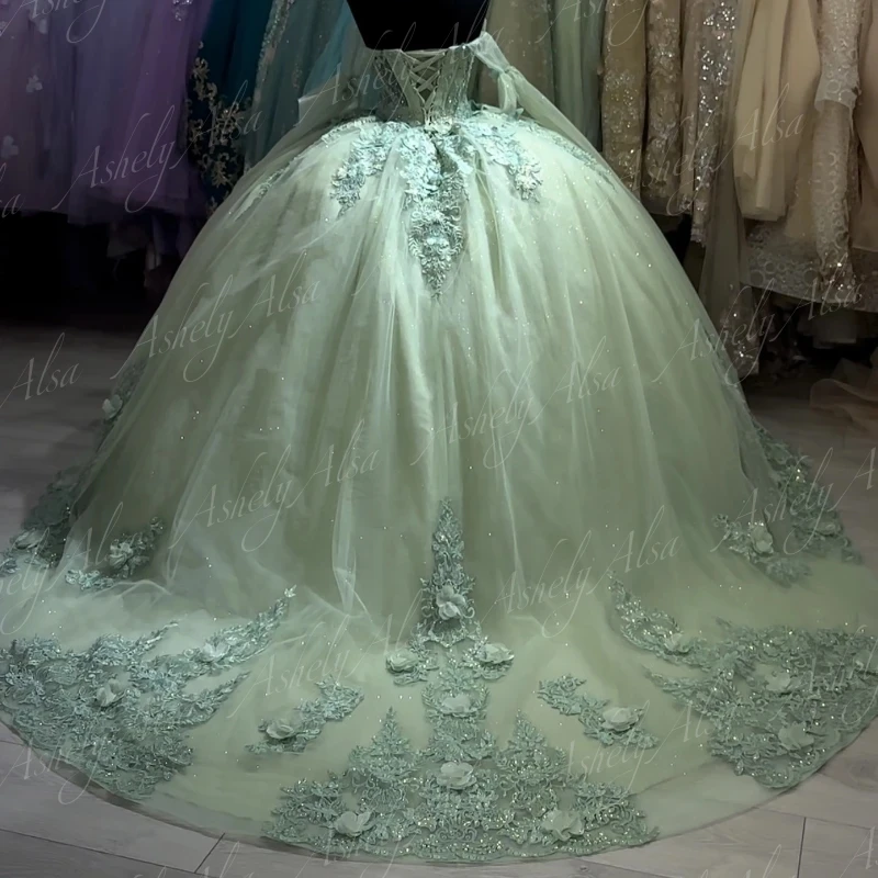 AQ19 Customized Princess Girl Quinceanera Dress Ball Gown Off Shoulder Flower Applique Women Birthday Party Prom Dress 15 Formal