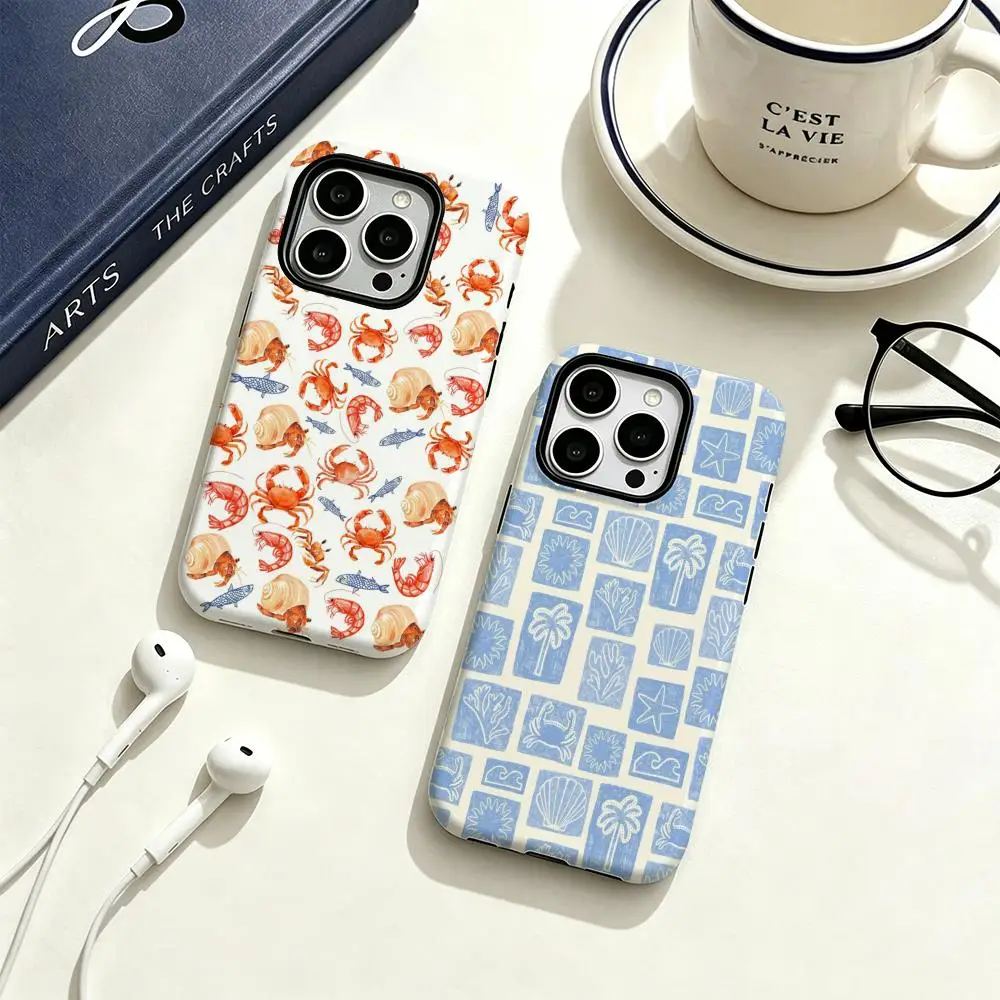 Coque de téléphone de luxe motif crabe graffiti anime océanique mignon, coque de protection de luxe pour iPhone 17 16e 16 15 14 13 12 Pro Max Plus XS