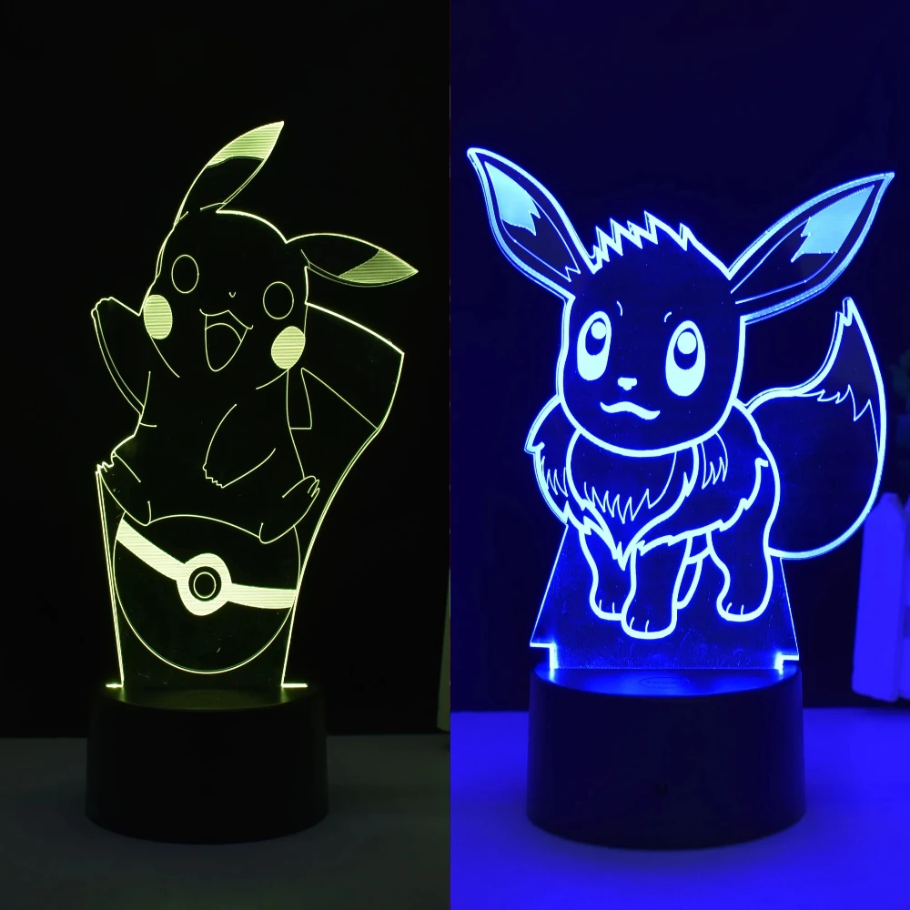 ثلاثية الأبعاد ضوء الليل البوكيمون أنيمي الشكل الجدول مصباح Eevee بيكاتشو غرفة الإبداعية الحلي الكرتون مصباح ليد غرفة نوم أباجورة هدية #3