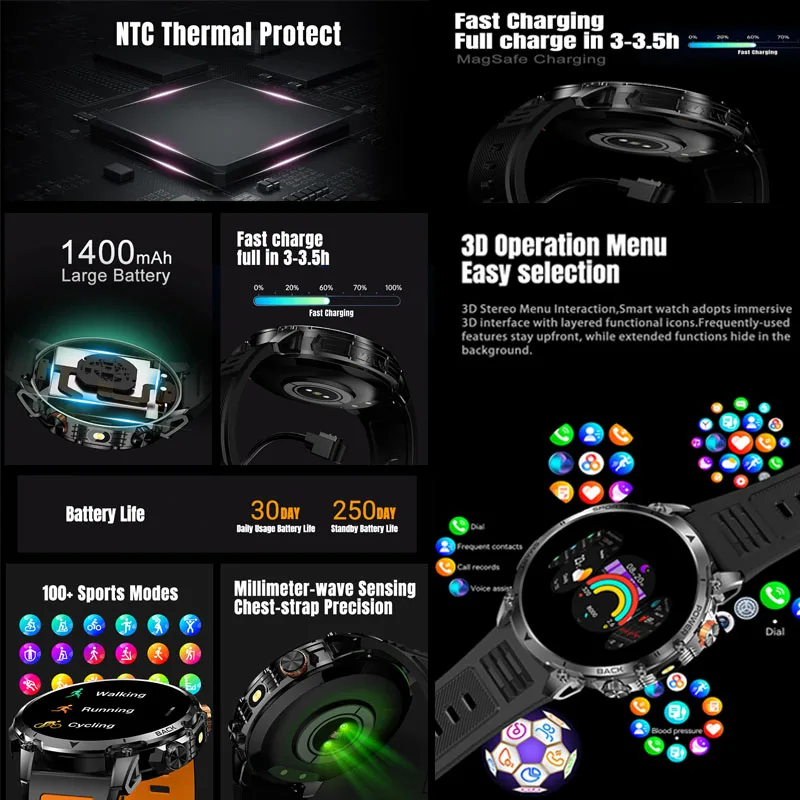 2026 New 1.46 Inch HD screen 100+sport Men fitness Smartwatch Bluetooth call GPS sport swim IP68 Waterproof Compass Smartwatch - view 3