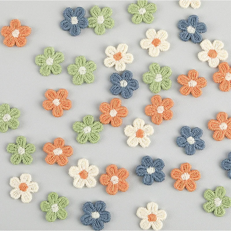 50Pcs Embroidered Flowers Appliques Patches DIY Headwear Decor Material Clothes Hat Shoes Brooch Hair Handmade Accessories 15mm