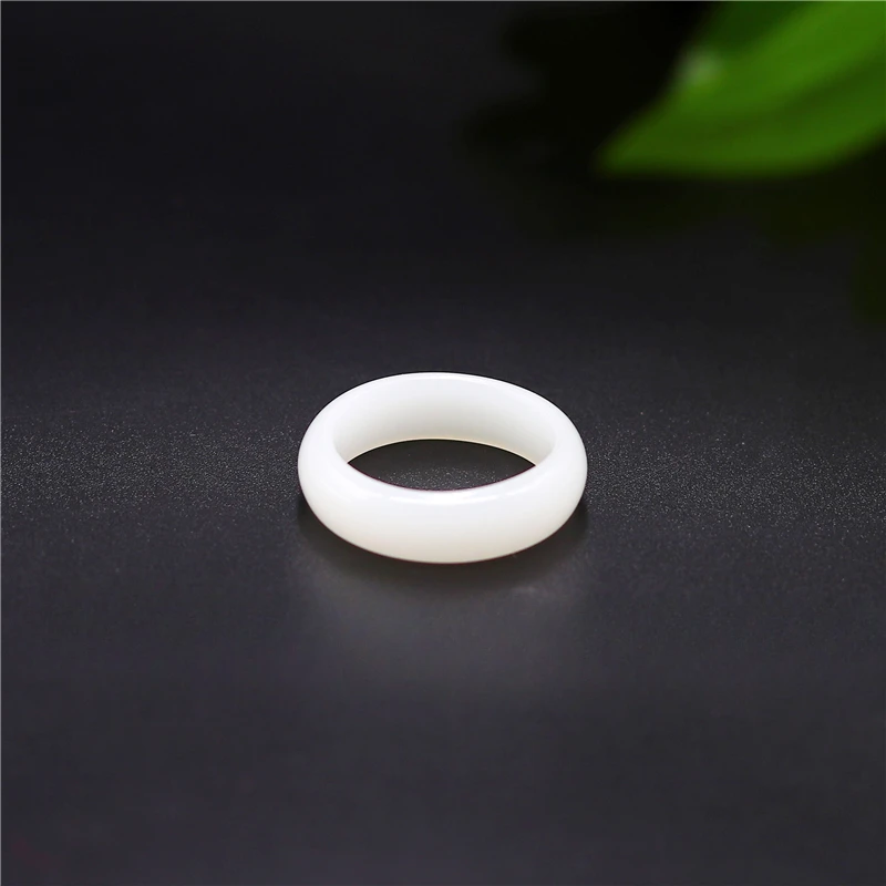 Natural White Hetian Jade Ring Chinese Jadeite Amulet Fashion Charm Jewelry Hand Carved Crafts Gifts for Women Men