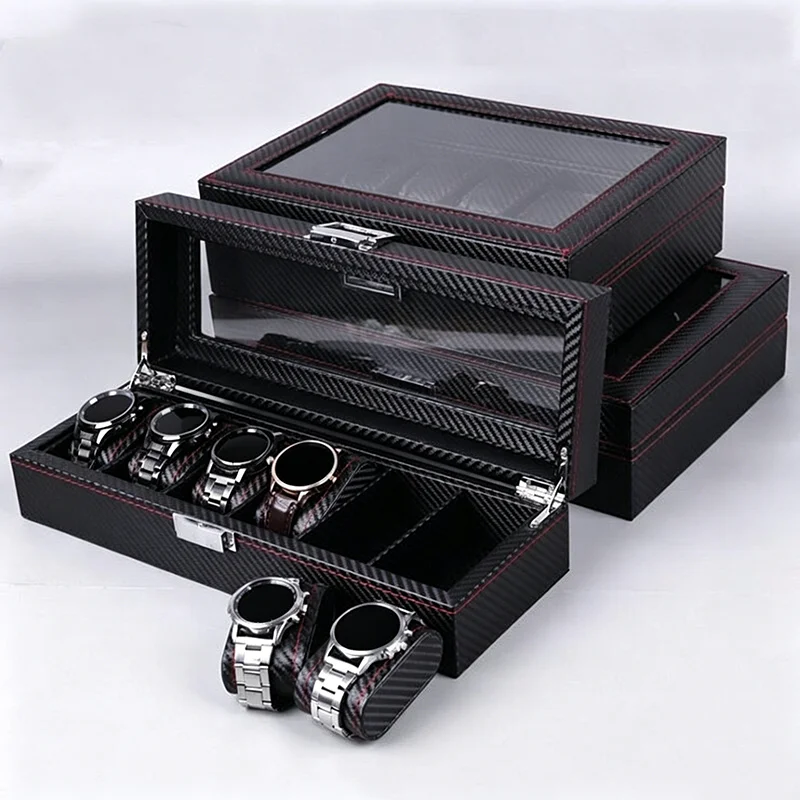 6/12 Slots Watch Organizer Box Storage Box Jewelry Box for Travel Watches Carbon Fiber Display Multi-Purpose Box for Display
