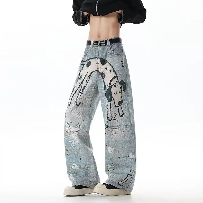 

Джинсы с ручной росписью в американском стиле, уличные, в стиле хип-хоп, с граффити, широкие, унисекс, повседневные