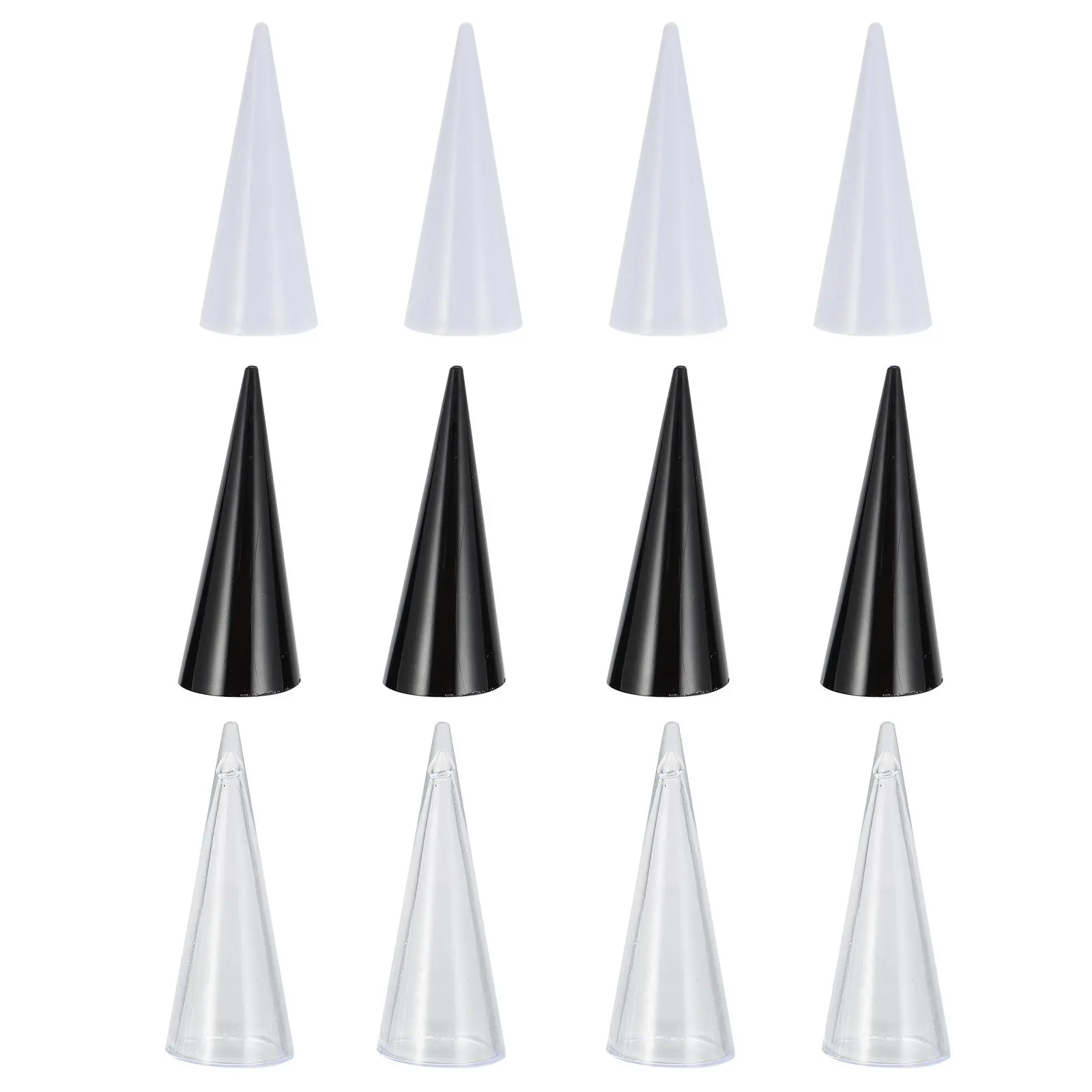 12Pcs Acrylic Ring Display Holder Cone Shape Jewelry Stand for Home Store Counters Finger Rings Showcase Durable