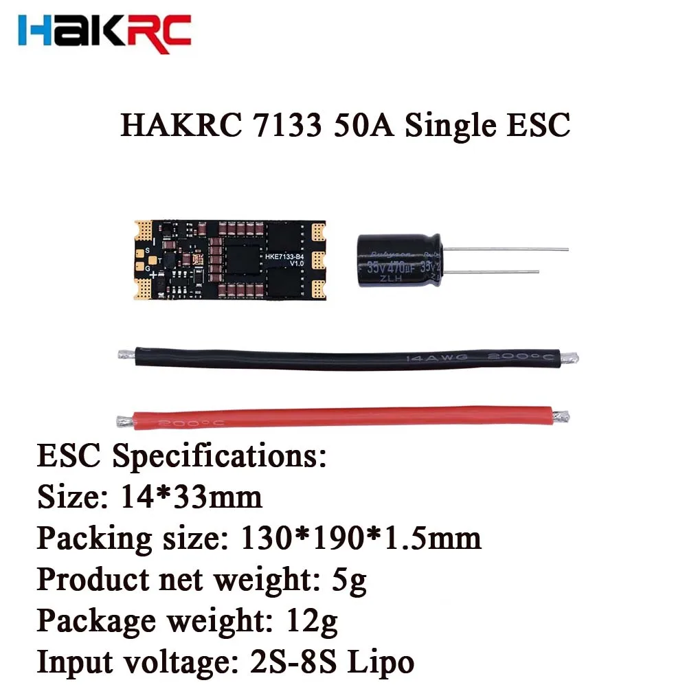 

HAKRC 7133 50A Single ESC STM32G071G8U6 2-8S Lipo With Programmable LED Lights Built-in Ammeter for RC FPV Racing Drone
