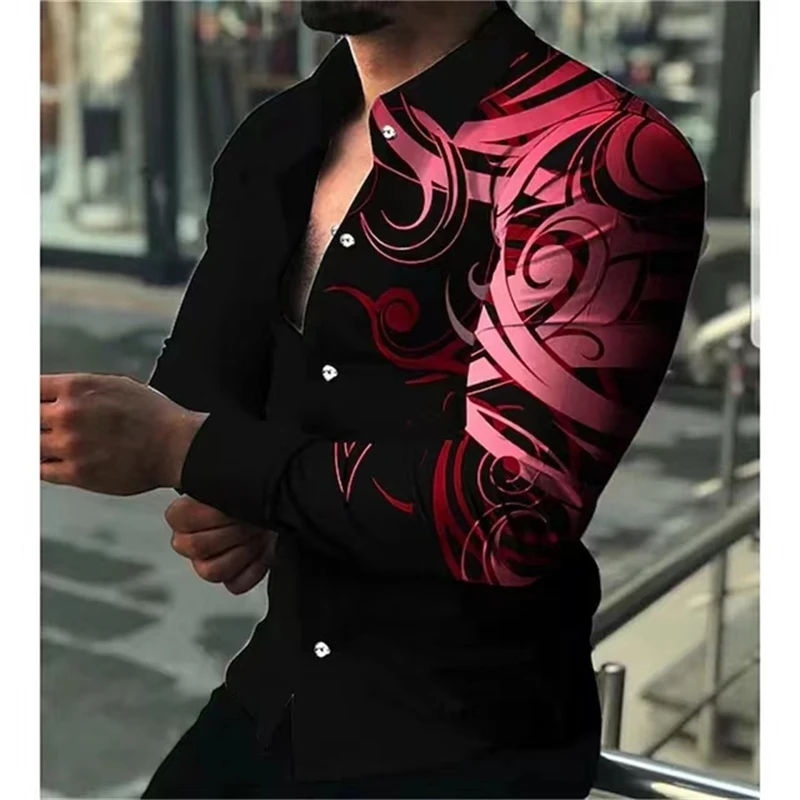 

Fashionable Luxury Social Men's Shirts Lapel Shirts Casual Printed Long Sleeve Tops Men's Extra Large Clothing xs-5xl