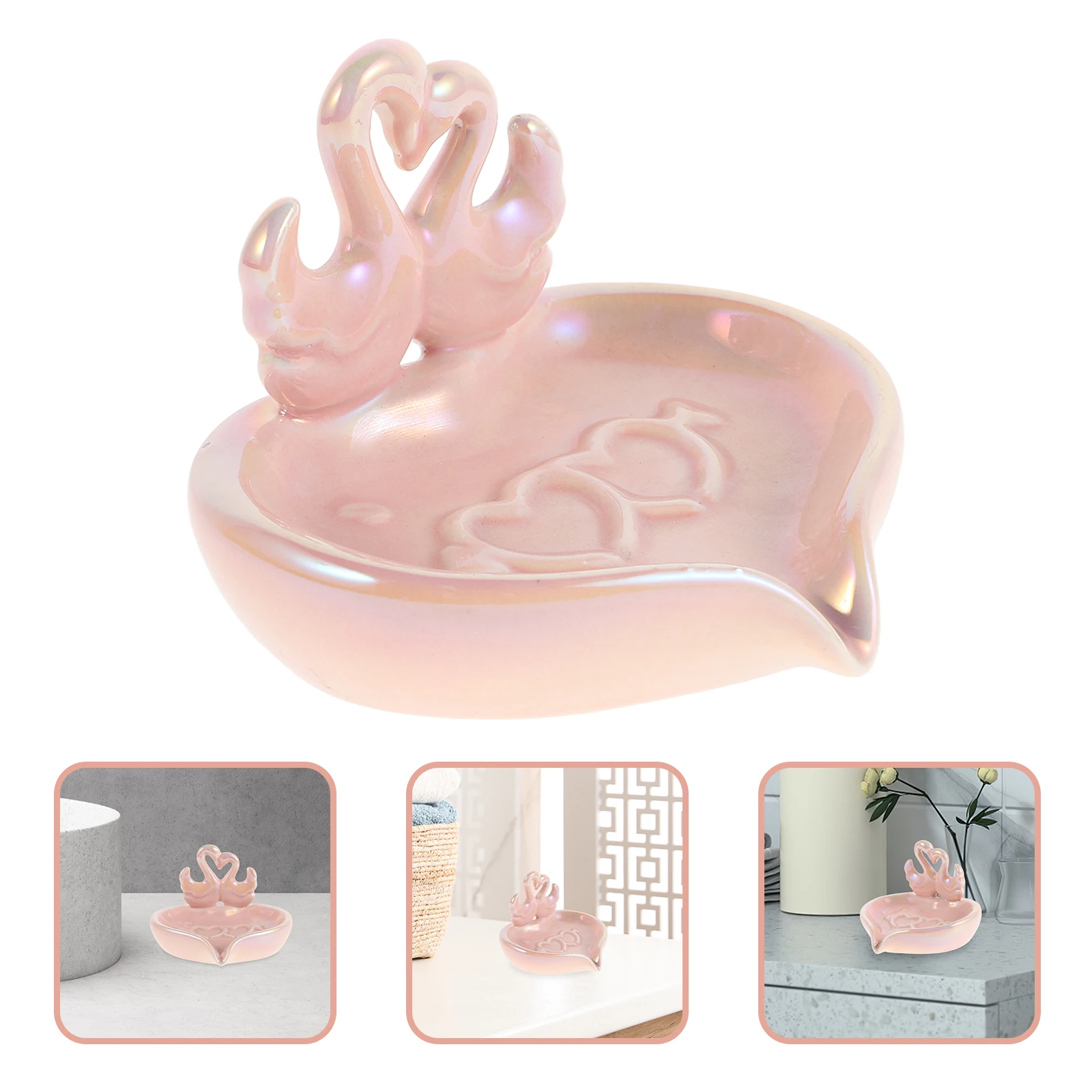 

Ceramic Dish For Bathroom Swan Style Self-Draining Soap Holder Decorative Container Countertop Organizer Bathtub Shower Sink