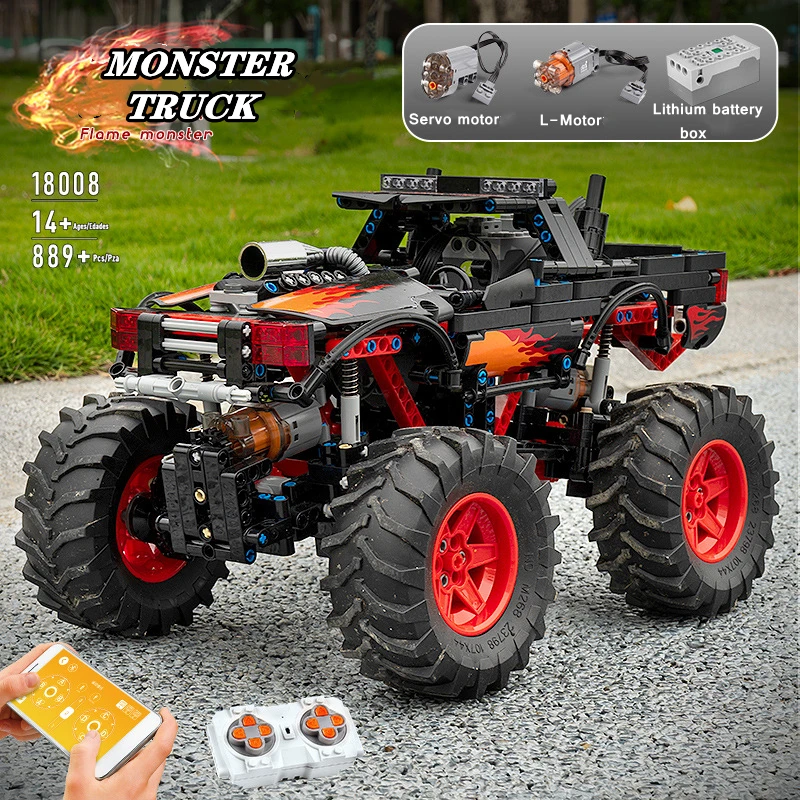 

MOULDKING Flame Monster Truck Model High-Tech APP RC Motorized Climbing Assembly Building Blocks Bricks Toys Gifts