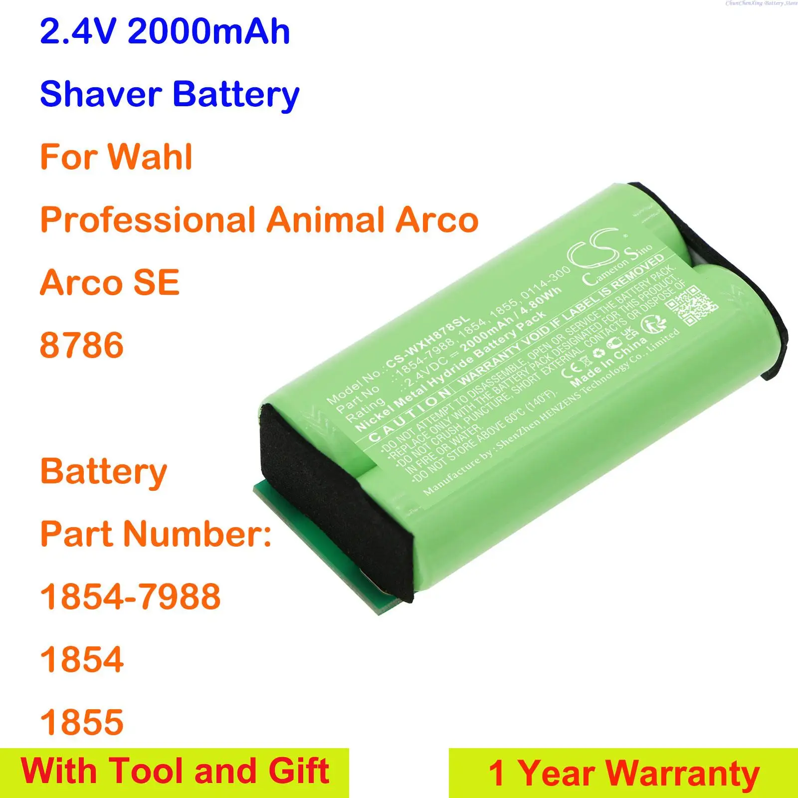 Cameron Sino 2.4V 2000mAh bateria 1854-7988 1854 1855 0114-300 dla Wahl profesjonalnych zwierząt Arco, Arco SE, 8786 + narzędzie