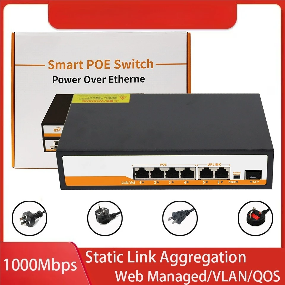New 6-Port Gigabit POE RJ45 Ethernet Switch with for Uplink Unmanaged Plug and Play,for IP Camera