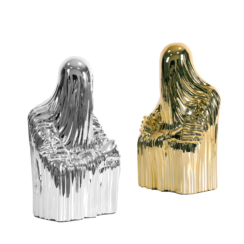 Resin Crafts Gold Figure Sculpture Abstract Masked Man Faceless Decorative Figurines Home Decoration Accessories